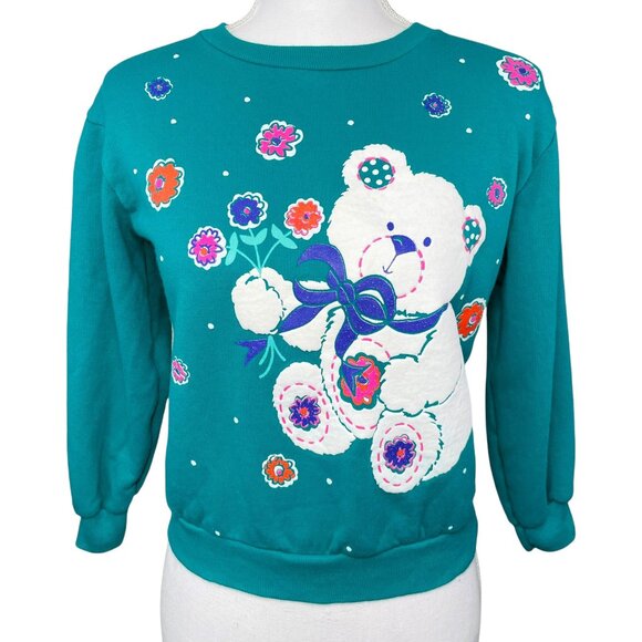 Vintage Honors 90s Teddy Bear Soft Pullover Sweatshirt Made in USA 10 / 12 - Picture 1 of 9